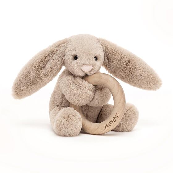 JELLYCAT - BEIGE BUNNY WOODEN RING TOY