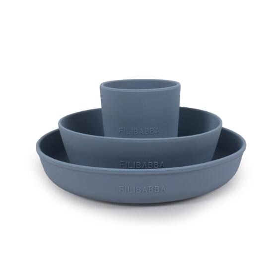 FILIBABBA - SILICONE DINNER SET POWDER BLU