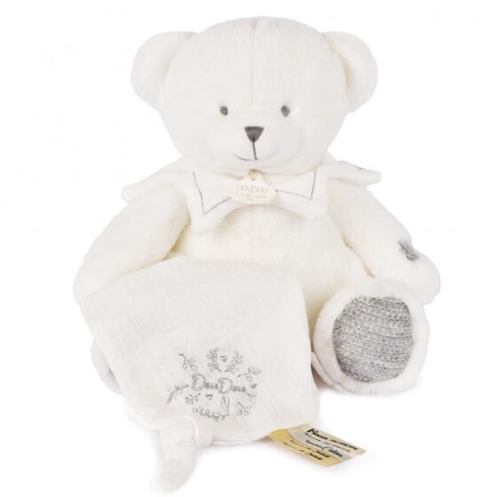 DOUDOU - SØLV BJØRN M/LILLE KLUD 30CM