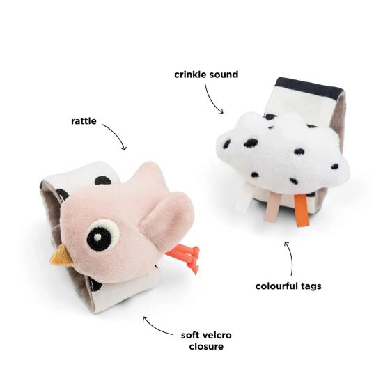 DONE BY DEER - WRIST RATTLE 2PK HAPPY CLOUDS